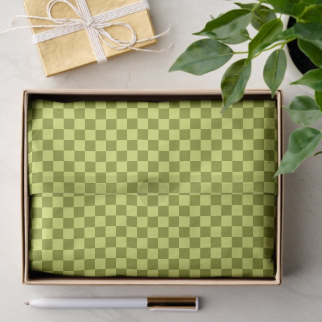 Cute Fun Modern Checkerboard Lime Olive Geometric Tissue Paper (Gift)