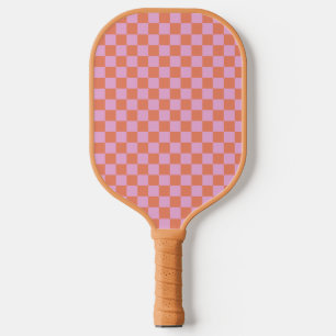 Cute Fun Modern Chequerboard Coral Pink Geometric Pickleball Paddle