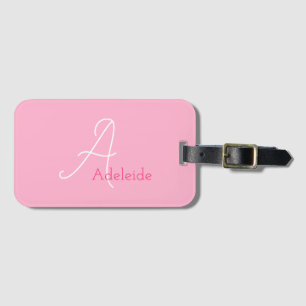 Cute Fun Modern Girly Pink Monogrammed Luggage Tag