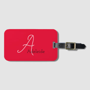 Cute Fun Modern Girly Red Monogrammed Luggage Tag