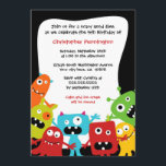 Cute fun monsters boy's birthday party invitation<br><div class="desc">This 5x7 boys birthday party invite has a cute colourful monster theme.  At the bottom,  there are some cute monsters waving with your easily customizable party information in the centre.  Copyright Babystar Design.</div>