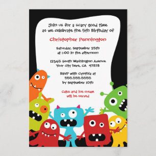 Cute fun monsters boy's birthday party invitation