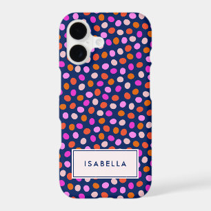 Cute Fun Navy Blue Pink Dots Personalized Name