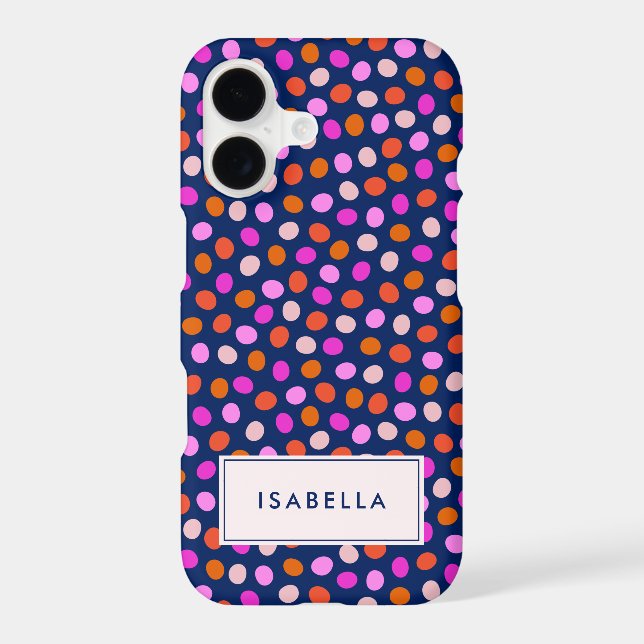 Cute Fun Navy Blue Pink Dots Personalized Name (Back)