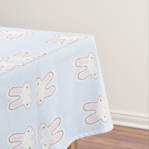 Cute fun pale blue bunnies illustration pattern tablecloth
