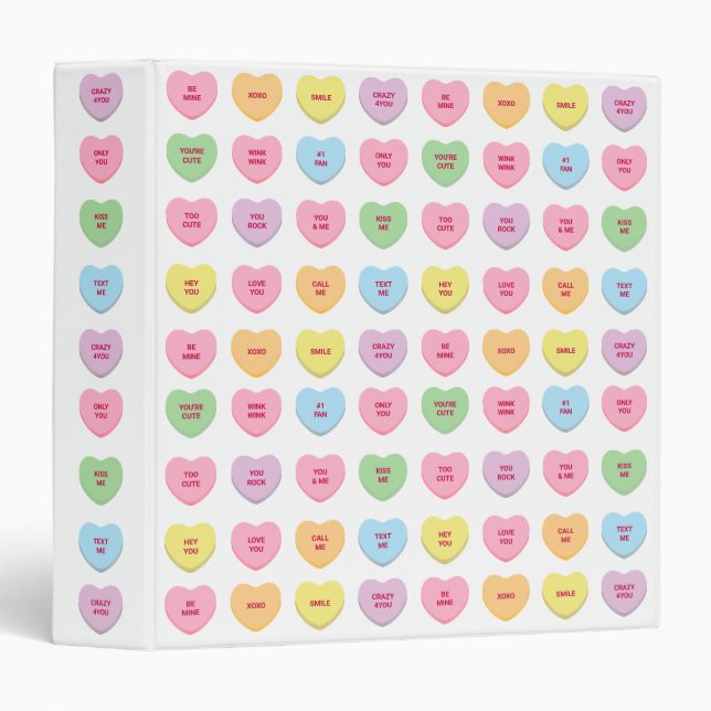 Cute fun pastel 16 custom candy hearts pattern binder (Front/Spine)