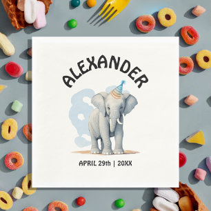 Cute Fun Pastel Baby Blue Wild Elephant Watercolor Napkin