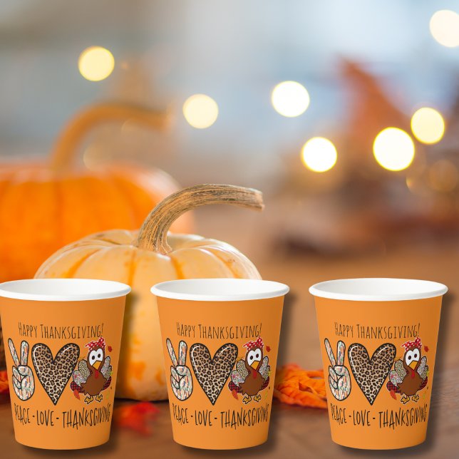 Cute & Fun Peace Love Thanksgiving Party Paper Cups (Creator Uploaded)