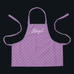 Cute Fun Personalized Lavender Polka Dot Pattern Apron<br><div class="desc">Cute kids' apron featuring a two-tone pattern of pale lavender polka dots on a darker lavender background. Personalize it with your child's name in a fun white curlicue font.</div>