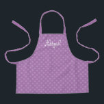 Cute Fun Personalized Lavender Polka Dot Pattern Apron<br><div class="desc">Cute kids' apron featuring a two-tone pattern of pale lavender polka dots on a darker lavender background. Personalize it with your child's name in a fun white curlicue font.</div>