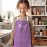 Cute Fun Personalized Lavender Polka Dot Pattern Apron<br><div class="desc">Cute kids' apron featuring a two-tone pattern of pale lavender polka dots on a darker lavender background. Personalize it with your child's name in a fun white curlicue font.</div>