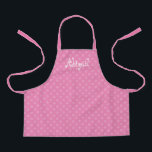 Cute Fun Personalized Pink Polka Dot Pattern Apron<br><div class="desc">Cute kids' apron featuring a two-tone pattern of light pink polka dots on a darker pink background. Personalize it with your child's name in a fun white curlicue font.</div>