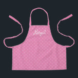 Cute Fun Personalized Pink Polka Dot Pattern Apron<br><div class="desc">Cute kids' apron featuring a two-tone pattern of light pink polka dots on a darker pink background. Personalize it with your child's name in a fun white curlicue font.</div>