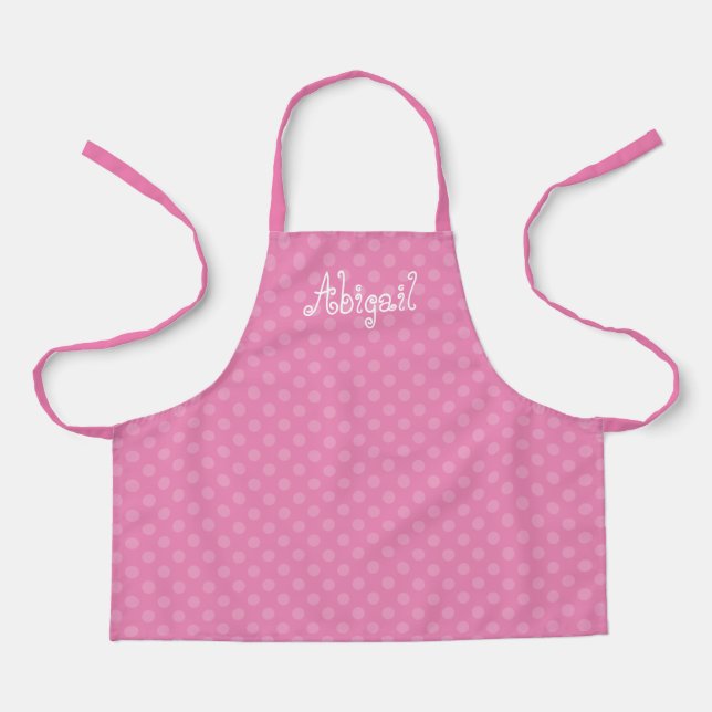 Cute Fun Personalized Pink Polka Dot Pattern Apron (Front)