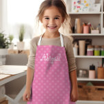 Cute Fun Personalized Pink Polka Dot Pattern Apron<br><div class="desc">Cute kids' apron featuring a two-tone pattern of light pink polka dots on a darker pink background. Personalize it with your child's name in a fun white curlicue font.</div>
