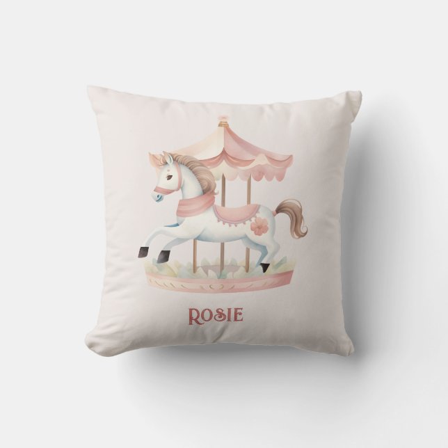 Cute fun Pink Circus Carousel Child's Throw Pillow (Front)