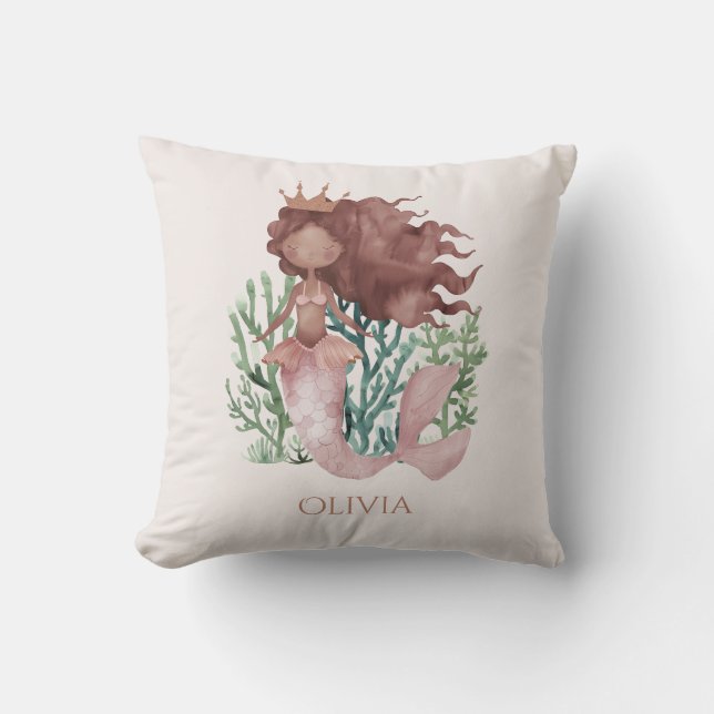 Cute fun Pink Mermaid Child's  Throw Pillow (Front)
