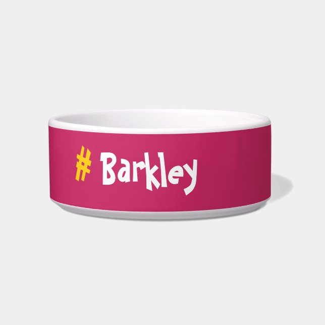Cute Fun Pink with yellow #Customizable Name  Bowl (Front)