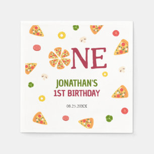 Cute Fun Pizza Party Kids 1st Birthday Napkin