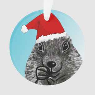 Cute Fun Prairie Dog with Santa Hat Drawing Ornament