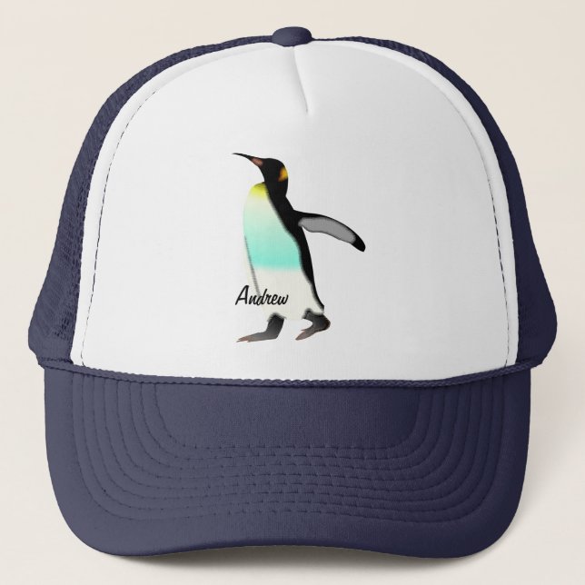Cute Fun Proud Emperor Penguin Personalized Trucker Hat (Front)