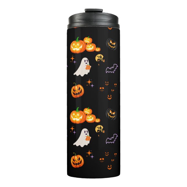 Cute Fun Pumpkin Ghost Witch Halloween Party Thermal Tumbler (Front)