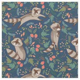 Cute Fun Raccoon Floral Pattern Fabric