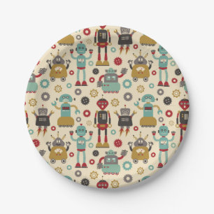 Cute & Fun Retro Robots themed party Paper Plate