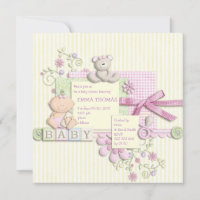 Cute Fun Retro Scrapbook Baby Shower Girl Invites