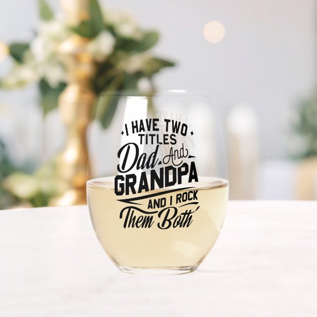 Cute Fun Retro Typography Dad Grandpa Gift Stemless Wine Glass (Insitu (Wedding))