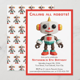 Cute Fun Robot Kid's Birthday Invitation