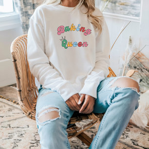Cute Fun Simple Retro Baking Queen Crown Womens Sweatshirt