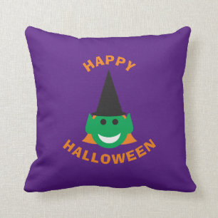 Cute Fun Smiling Happy Witch Halloween Cartoon Throw Pillow