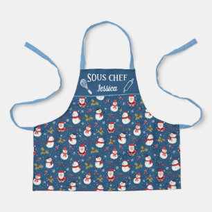 Cute fun snowman Santa Claus Christmas family Apron