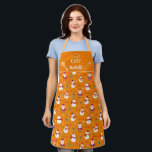 Cute fun snowman Santa Claus Christmas family Apron<br><div class="desc">Cute orange family matching apron featuring a fun pattern with lovely cartoon snowmen with red and scarfs and red and black hats, and adorable little Santa Clauses, decorated with snowflakes, green and red holly leaves, and red and white candy canes. The caption on the upper part, decorated with a stylized...</div>