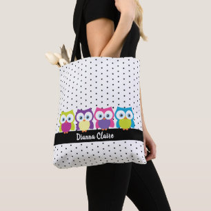 Cute Fun Stylish Colorful Illustration Owls Tote Bag