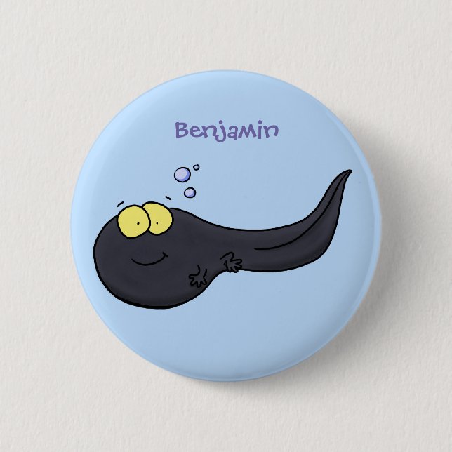 Cute fun tadpole cartoon illustration 2 inch round button (Front)