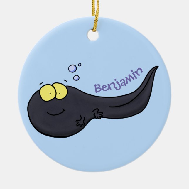 Cute fun tadpole cartoon illustration ceramic ornament (Front)