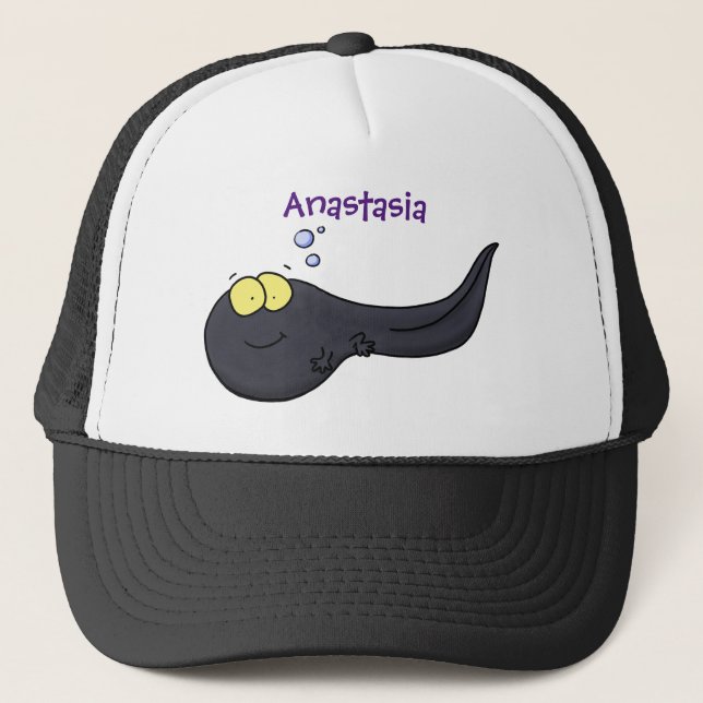 Cute fun tadpole cartoon illustration trucker hat (Front)