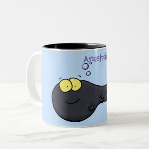 Cute fun tadpole cartoon illustration Two-Tone coffee mug