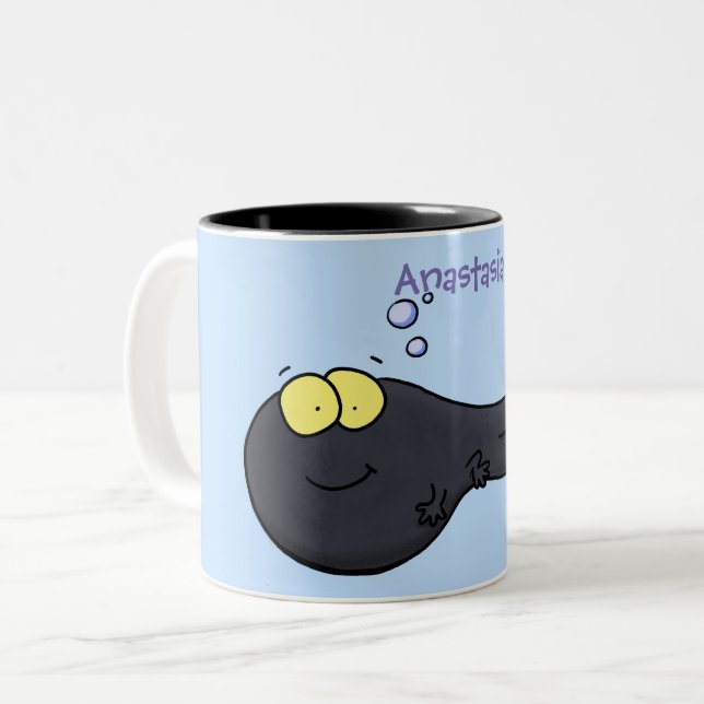 Cute fun tadpole cartoon illustration Two-Tone coffee mug (Front Left)