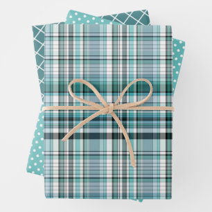 Cute Fun Teal Blue Green Stripes Polkadots Pattern Wrapping Paper Sheet