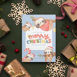 Cute Fun Trendy Merry Christmas Sloths Holiday Card