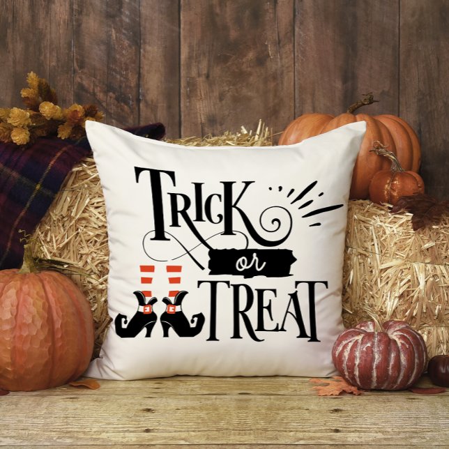 Cute Fun Trick or Treat Witch Shoes Halloween Throw Pillow (Creator Uploaded)