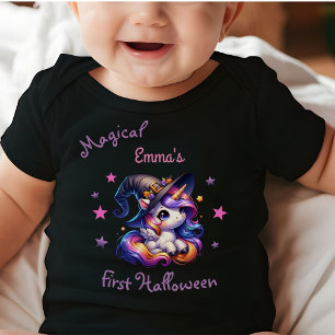 Cute Fun Unicorn Girl first Halloween Custom Name Baby Bodysuit