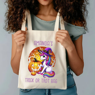 Cute Fun Unicorn Horse Trick or Treat Personalized Tote Bag