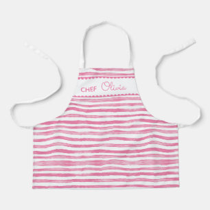 Cute Fun Watercolor Pink Striped Personalized Chef Apron
