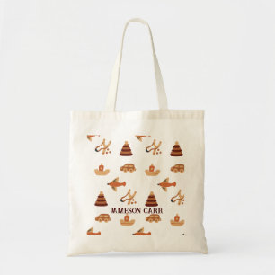 Cute Fun White Brown Kids Toy Car Plane Boat Tote Bag