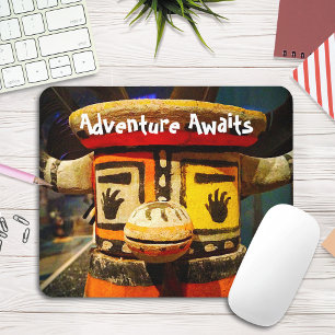 Cute Fun Wood Kachina Face Photo Adventure Awaits Mouse Pad