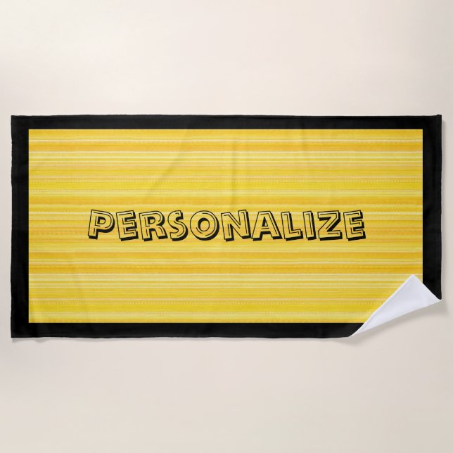 Cute Fun Yellow Black Pattern Personalized Beach Towel (Front)